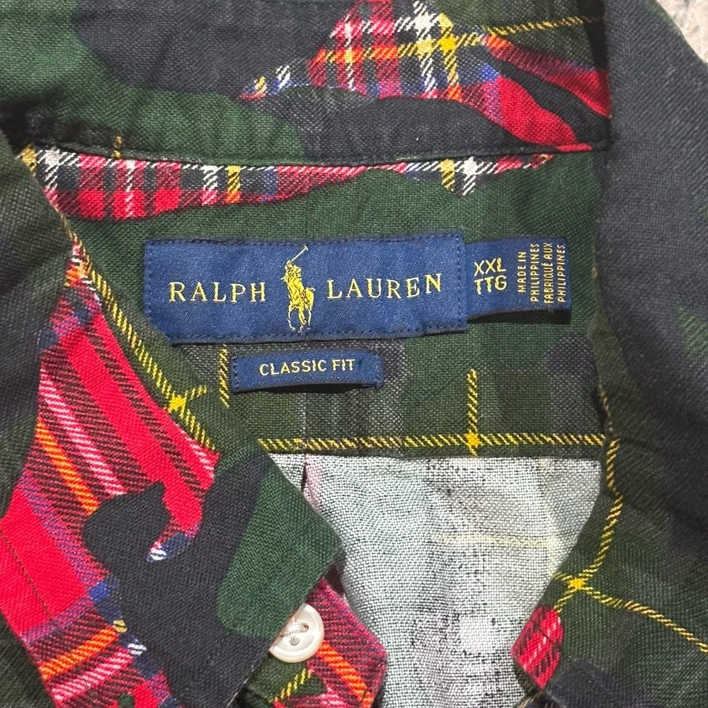 Polo Ralph Lauren Stuart Camo Plaid Oxford Shirt Mens XXL Classic Fit Green Red